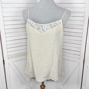 Jon Wesley‎ Y2K Lace Trim Camisole Top Ivory White Small Rosette Pearls